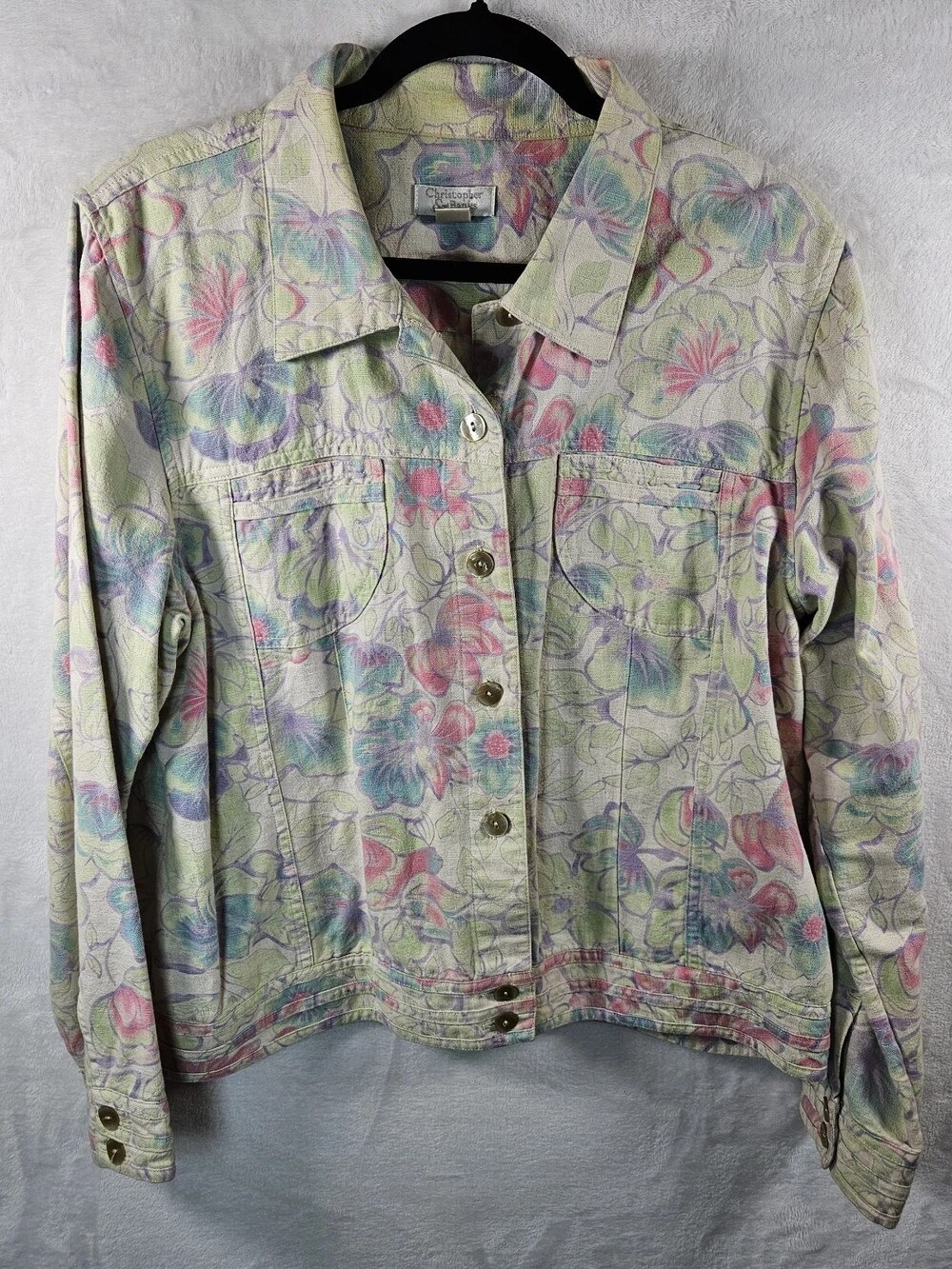 Christopher & Banks Linen Cotton Jacket Pastel Floral Women's Size Extra Large